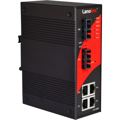 Antaira LNX-602N Industrial 6-Port Managed Fast Ethernet Switch, 2 Fiber Ports